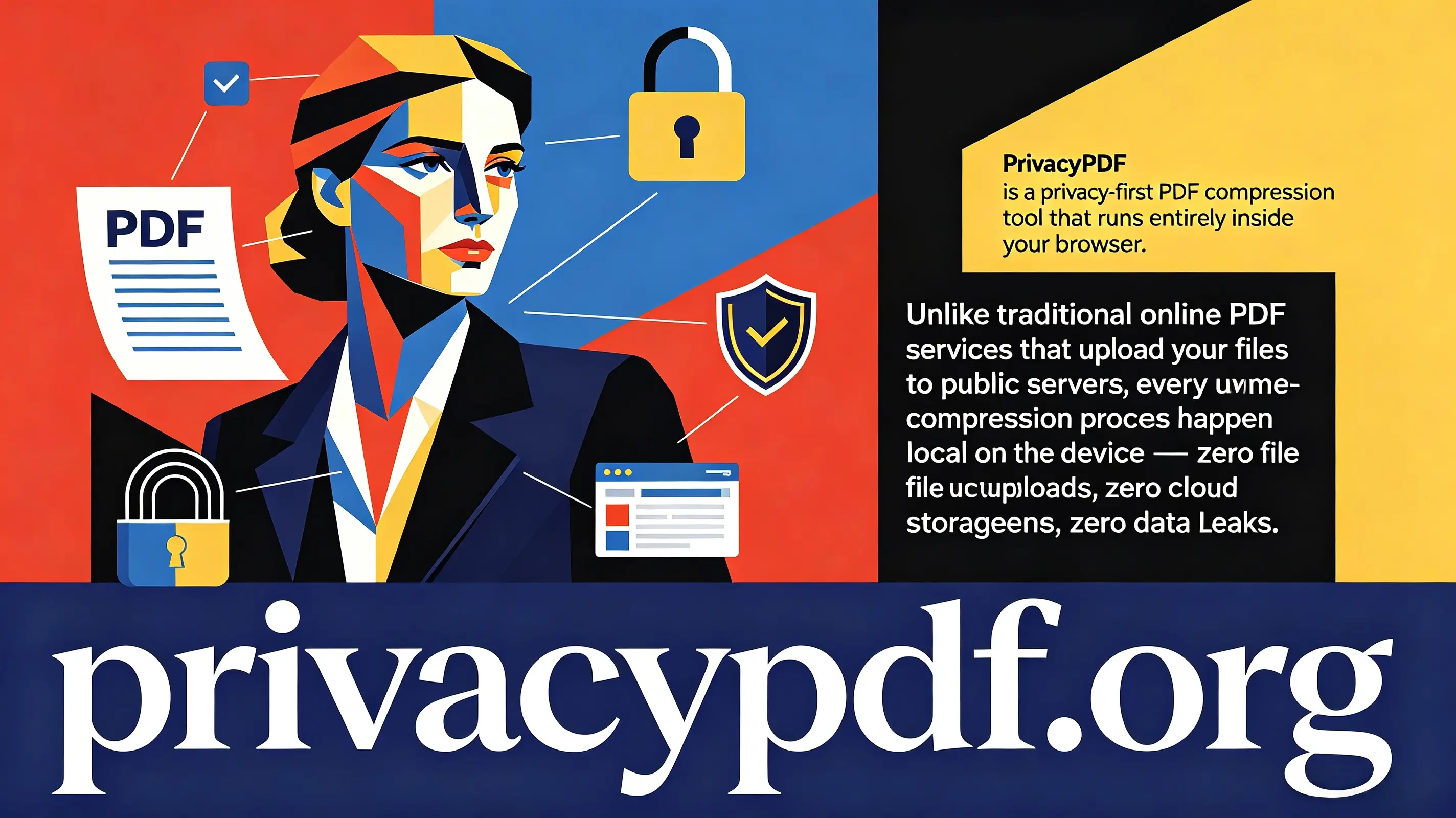 PrivacyPDF privacy-first PDF compression tool banner with security lock icons